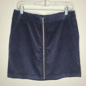 Gap Navy Blue Corduroy Mini Skirt Zipper Front Silver 10